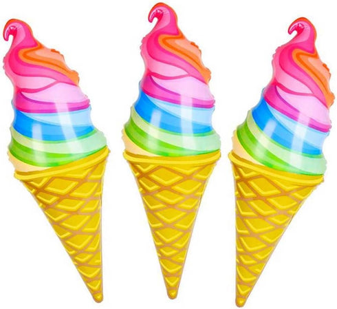 Inflatable Ice Cream Cones, Set of 3 Blow-up Rainbow Swirl Treats, 36"