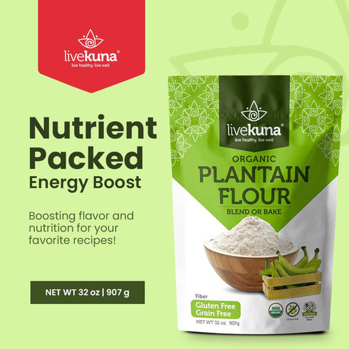 32oz LiveKuna Organic Plantain Flour - Gluten Free All Purpose Flour Alternative For Baking & Cooking Recipes - Grain