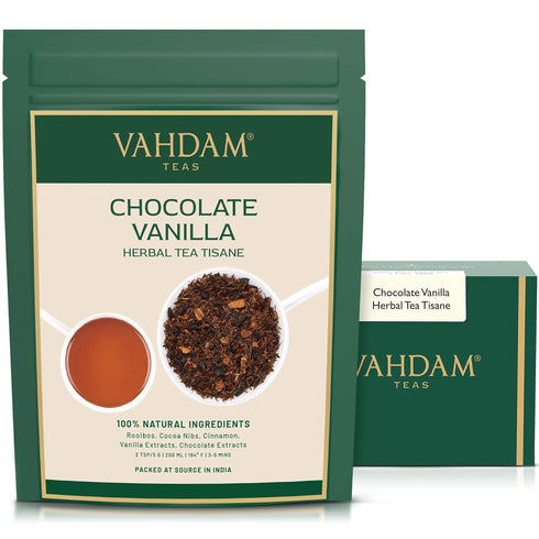VAHDAM Chocolate Vanilla Herbal Tea (3.5 oz, 50+ Cups) | Rooibos, Chocolate,