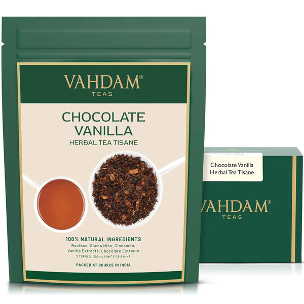 VAHDAM Chocolate Vanilla Herbal Tea (3.5 oz, 50+ Cups) | Rooibos, Chocolate,
