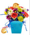 Baby Boy Blue Fresh Cut Live Flowers Arranged in a Takeout Container