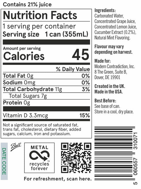 355ml Pack 12 Something & Nothing Flavoured Sparkling Water - Lightly Carbonated, Full Flavoured with Added Grape
