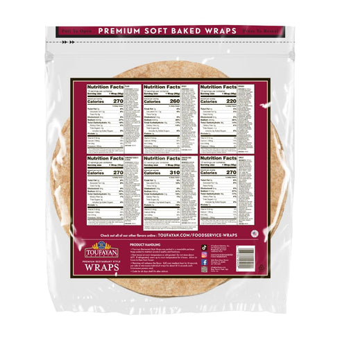 12 (6 Pack) Toufayan Wheat Sandwich Wraps | Bulk Foodservice Soft, Flexible Tortillas for Wraps, Burritos & Catering