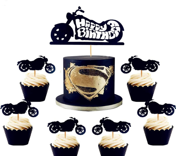 LaVenty 25 PCS Motorcycle Cake Topper - Scooter Cupcake Toppers for Man’s or Boy’s Birthday Party