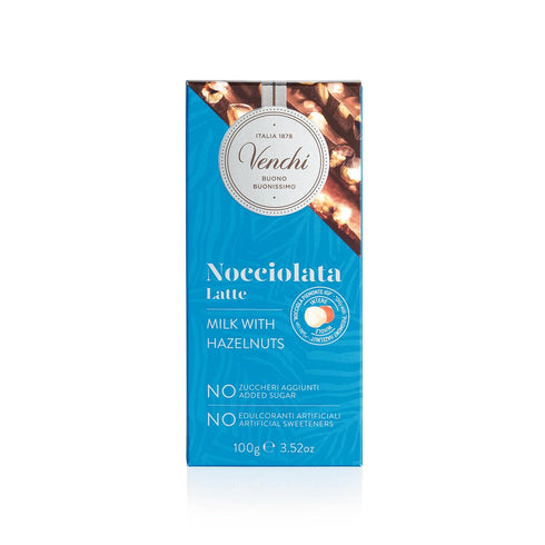 3.52 oz Venchi - NO Added Sugar Milk Hazelnut Bar, - NO Artificial Sweeteners - With Whole Piedmont Hazelnuts - Gluten