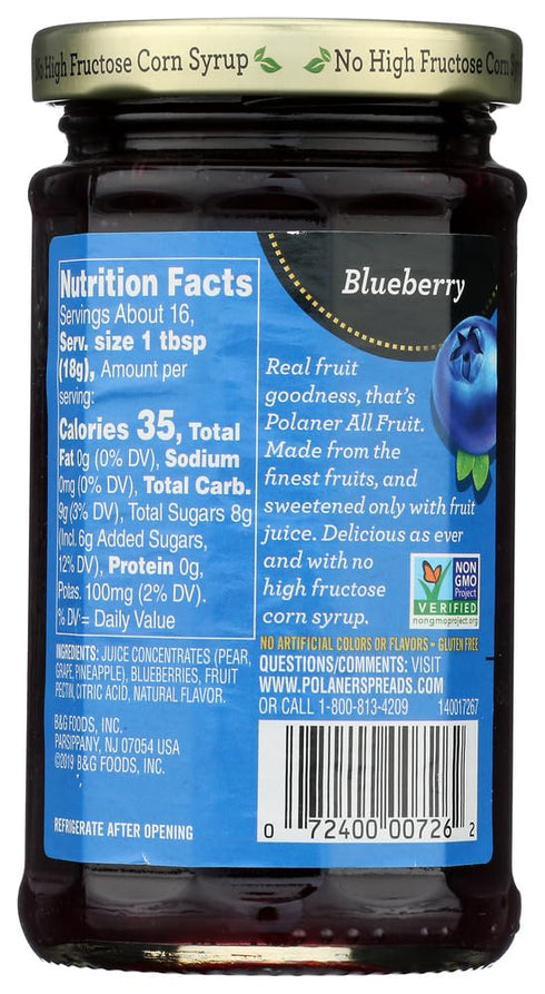 Polaner 10 oz All Fruit With Fiber Blueberry Spreadable Fruit