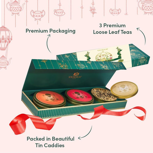 Set 3 VAHDAM, Oprah's Favorite Tea Gift | Premium Chai Teas in Golden Tin Caddy Gift Box | Exotic Chai Tea Blends |