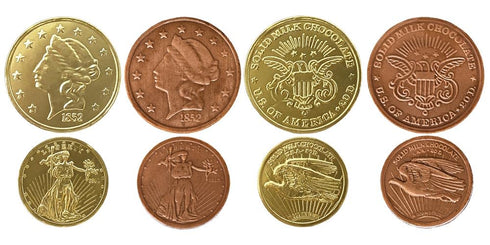 8 oz 60 Madelaine Gold Chocolate Coins - Individually Wrapped Easter Candy Basket Fillers - Assorted Sizes About Pieces
