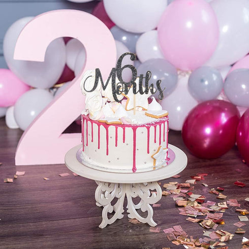 6 Months Black Glitter Cake Topper, Baby 1/2 Birthday Decorations, Baby Shower Party Cake Topper.