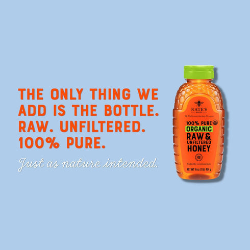 100% 16oz. Nate's Organic Pure, Raw & Unfiltered Honey - USDA Certified Organic - Squeeze Bottle