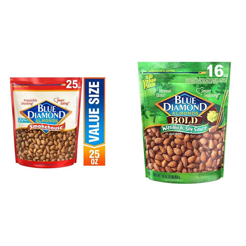 Blue Diamond Smokehouse and Wasabi & Soy Sauce Flavored Almonds Snack Nuts