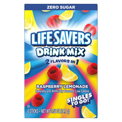 Pack 6 Lifesavers Singles to Go Variety of - Two of Each Flavor - Cherry Watermelon, Pineapple Punch, and Raspberry