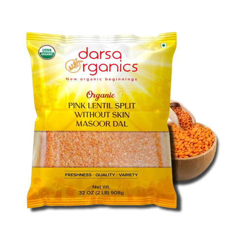 Darsa Organics Split Red Lentils (Masoor Dal) 2 lb |USDA Organic, Non-GMO,