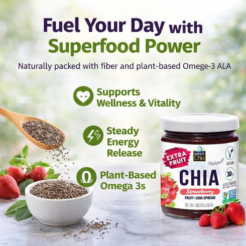 3, (10.6 Oz, 300 Pack 1 World of Chia Extra Fruit Chia Seeds Jam - Strawberry Jams and Preserves All Natural Super Food