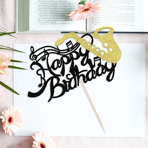 Saxophone Happy Birthday Cake Topper, Glitter Saxophone Musical Notes, Music Lovers Band Themed Party