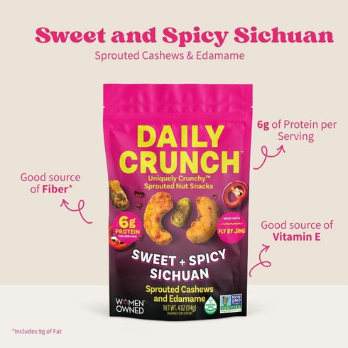 4 Daily Crunch, Cashews Edamame Sprouted Sweet Sichuan, Ounce