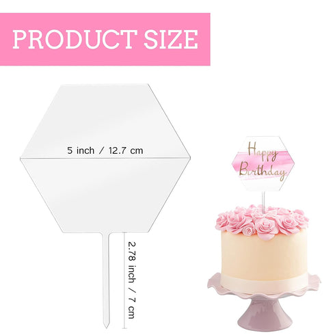 Yalikop 2 Pieces Acrylic Cake Topper Blank Clear DIY for Custom Wedding Birthday Festival Party, Hexagon Style