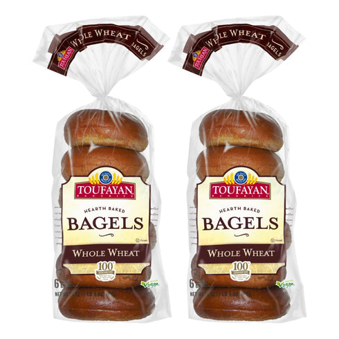 Toufayan Whole Wheat Plain PreSliced Bagels Vegan, Kosher, 2 Packs (12 Bagels