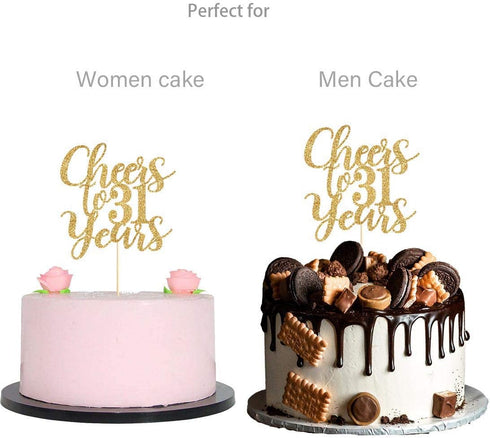 Gold Glitter Cheers to 31 Years Cake Topper, Gold Happy 31st Birthday Cake Topper, Birthday Party Decorations