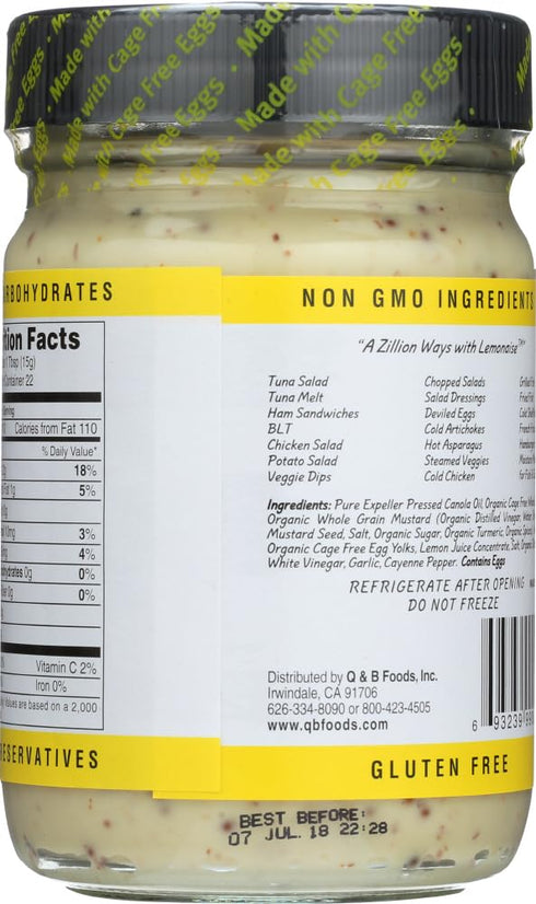 Lemonaise Zesty Citrus Mayo, All Natural Lemon Mayonnaise for Sandwiches, Dips, Dressings, 12 Ounce Jar (Pack of 2)