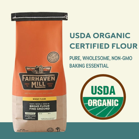 100% 5 lbs Fairhaven Mill Fine Ground Whole Wheat Bread Flour - USDA Organic Certified and Whole Grain - Superior