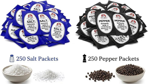 Generic Packets 250 Pack 250 Pack 500 Packets, 250 Salt and Pepper - Iodized Salt, Pepper Combo, Total Individual