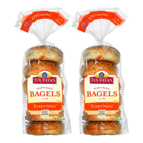 Toufayan Everything PreSliced Bagels Vegan, Kosher, 2 Packs (12 Bagels Total), Soft