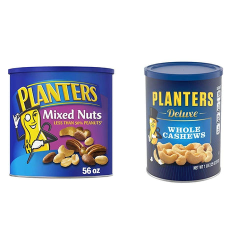 Planters Salted Mixed Nuts and Whole Cashews Bundle (1 Canister, 56oz)
