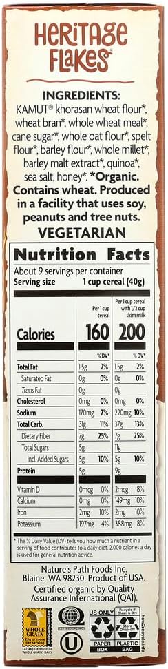 13.25 oz 2 Nature's Path Organic Heritage Heirloom? Whole Grain Flake Cereal - - pc