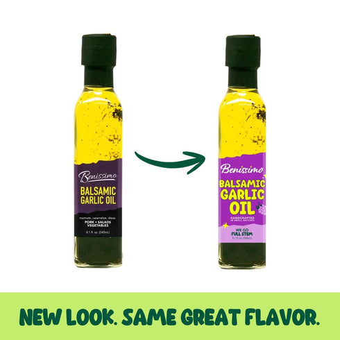 8.1 oz Benissimo Balsamic Garlic Herb Infused Oil & Vinegar Blend, All Natural Gourmet Blend with Bold Balsamic