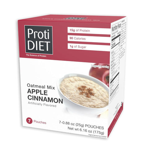 ProtiDIET High Protein Apple Cinnamon Oatmeal, 15g Protein, Sugar Free, 7 Packets Per Box