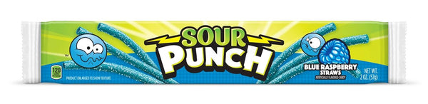 Sour Punch Straws, Sweet & Sour Flavored Soft, Chewy Candy, Tray, Blue Raspberry, 48