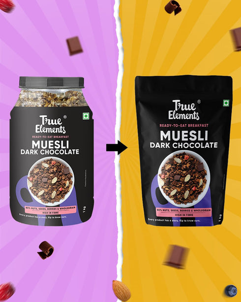 1kg 100% True Elements Dark Chocolate Muesli - Nuts & Muesli, Cereal for Breakfast, Wholegrain