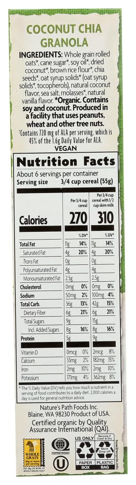 12.34 oz 2 Nature's Path Organic Chia Plus? Granola Cereal Coconut Chia -- - pc
