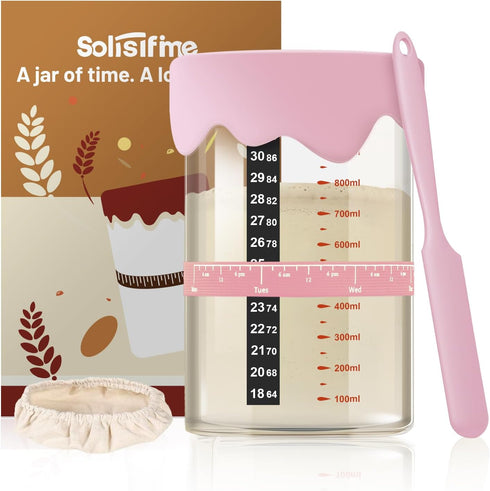 Pro Sourdough Starter Kit 34 Oz Glass Jar With Lid, Cloth Cover,