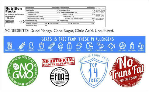 4 lbs. 14 Gerbs Sweetened Dried Mango Slices | Unsulfured, No Artificial Additives, Resealable Bag | Naturally Chewy
