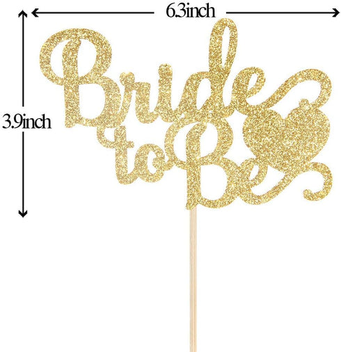 Bride to Be Cake Topper with Heart - Gold Glitter Decoration Supplies for Wedding Bachelorette Party Cake
