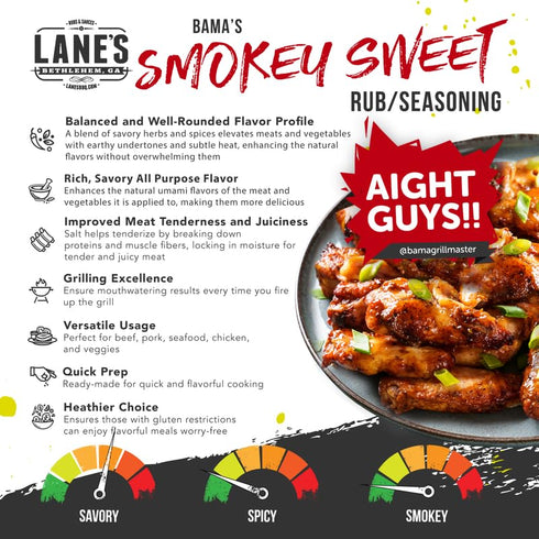 13.2 Oz Lane's Bama Grill Master BBQ Seasonings and Rubs, Sweet and Smoky Seasoning Rub for Grilled Meats & Veggies BBQ