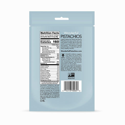 Wonderful Pistachios No Shells, Lightly Salted Nuts, 6 Ounce Resealable Bag, Gluten Free Protein Snack