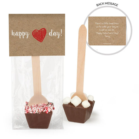 12ct (12 Pack) Personalized Valentine's Day Favors Hot Chocolate Spoons Gourmet Dark Chocolate with Crushed Peppermint