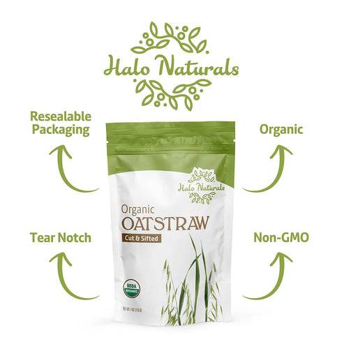 Halo Naturals 4 Packaged (Pack 1) Organic Oatstraw Cut & Sift, Ounces, USDA Certified | Resealable Pouch| in The USA
