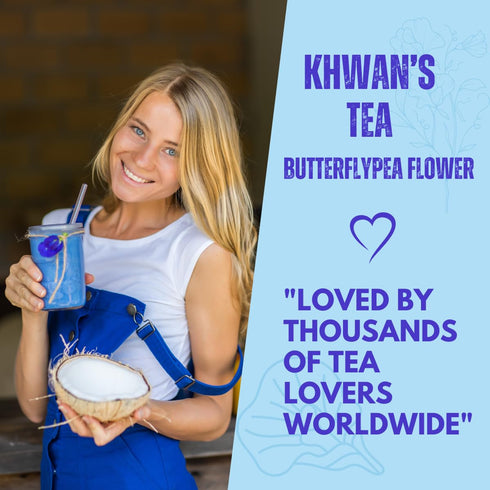 3.53 oz (100g) KHWAN'S TEA Organic Dried Butterfly Pea Flowers Blue Tea Clitoria Ternatea Flower Herbal Tea, Caffeine