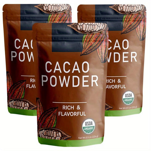 DRUOUO 226g/3pack, Ultra-Fine Organic Cacao Powder Gourmet Baking Grade, Non-Alkalized Pure Cocoa for