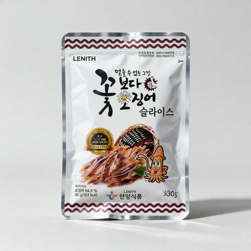 LENITH 1.06 oz (30g), 5 Counts Sliced Dried Squid Snack, Chewy & Tender, Lightly Sea Salt Seasoned Seafood Snack