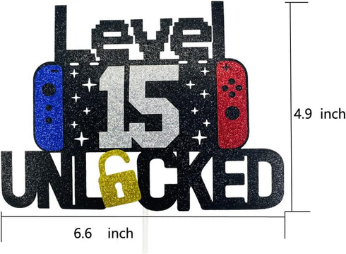 Happy 15th Birthday Video Game Cake Topper, Level 15 Unlocked Decoration for Kids Boys Girls Birthday Party