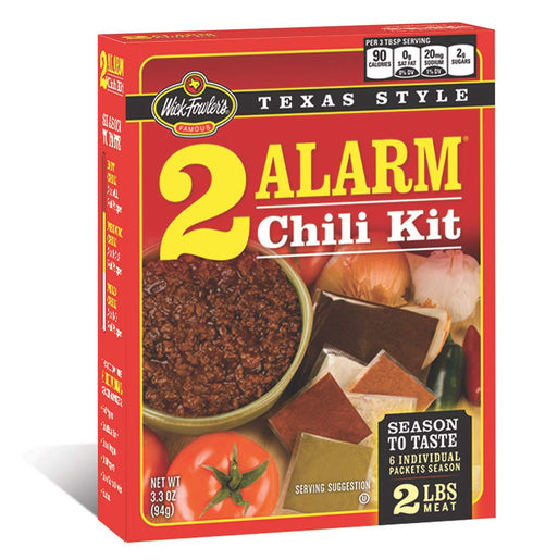 2-Alarm Packs 3.3oz (Pack 8) Wick Fowler's Chili Kit, Texas Style Chili Seasoning Mix with Individual of Spices, Box