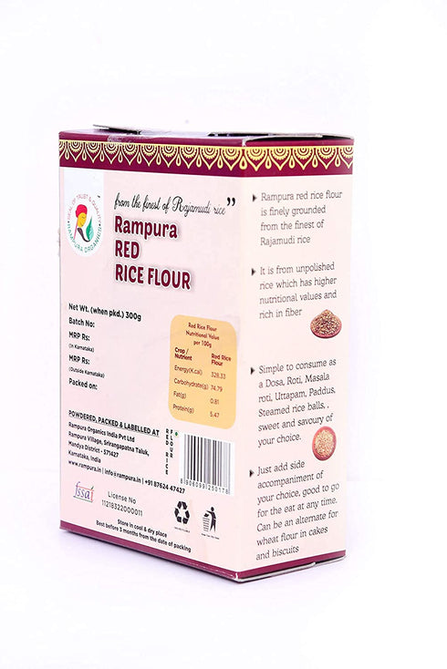Rampura Organics (Pack 2,Each 300Grams) (Karnataka) Organic Red Rice Rava, No Artificial,Color & Preservatives -