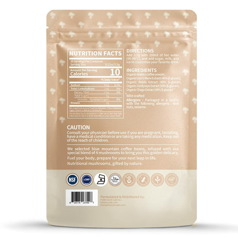 30 3.7 oz Hellomush Organic Instant Mushroom Coffee with Lions Mane, Reishi, Chaga and Cordyceps Coffee Servings