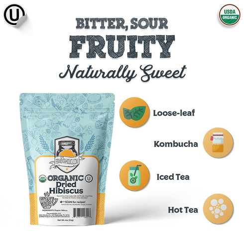 Fermentaholics Dried Hibiscus Flowers, Cut and Sifted, 4 oz, USDA Certified Organic for Flavoring & Kombucha