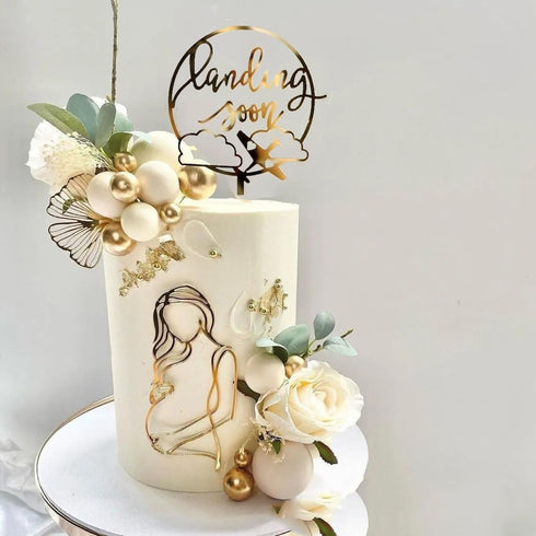 Wkeldr Pregnant Women Cake Topper Pregnancy Announcement Cake Toppers Pregnancy Reveal Lady Cake Decor Acrylic Gold